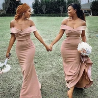 bridesmaid dresses pink off the shoulder soft satin mermaid wedding party dresses for elegant woman bridesmaid gowns
