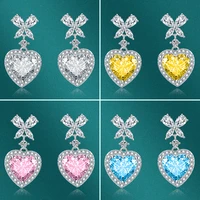 new s925 silver needle love diamond earrings colorful retro light luxury bow earrings tassel earrings luxury earrings