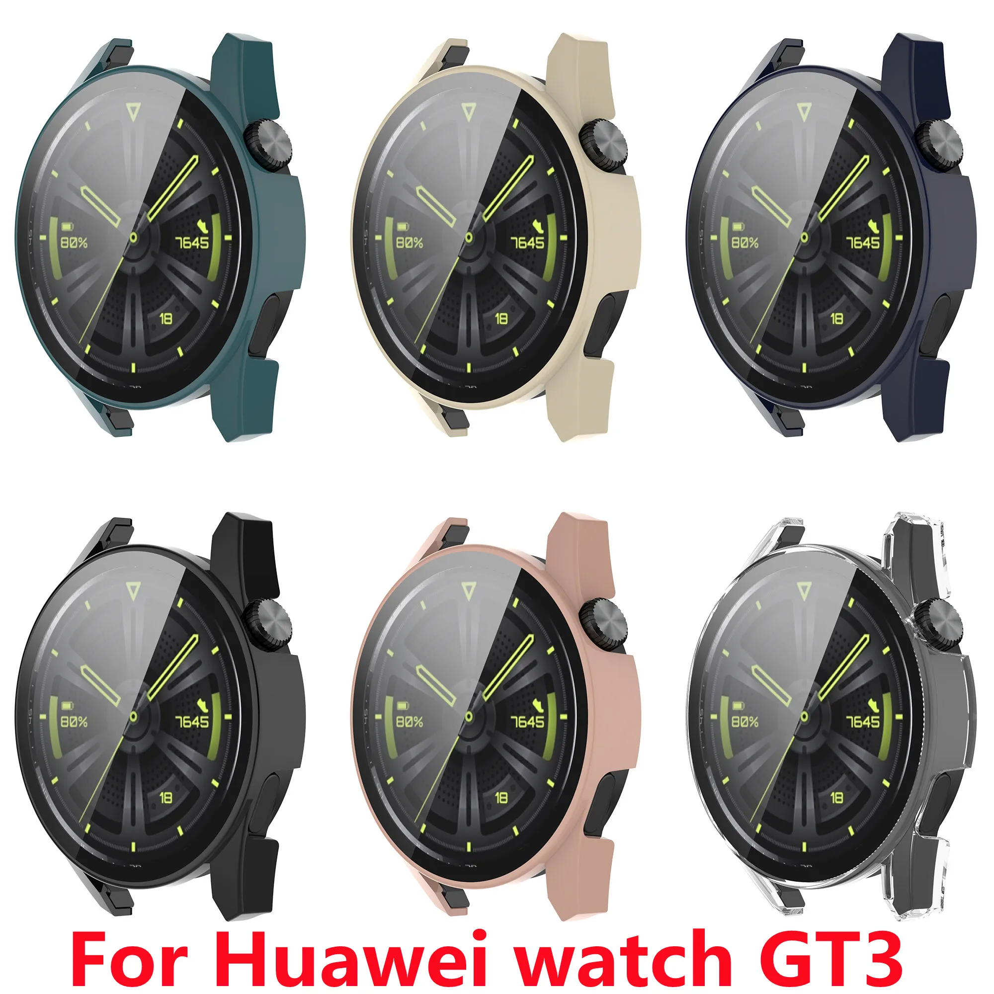 

Защитный чехол из поликарбоната + закаленная пленка для Huawei Watch GT3 46 мм 42 мм, бампер, закаленный чехол, защита экрана, товары для Huawei WatchGT3