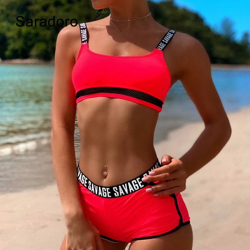 

Бикини Saradoro с низкой талией, соблазнительный женский купальник из сетки, новинка 2022, купальник, однотонный комплект бикини, короткий купаль...