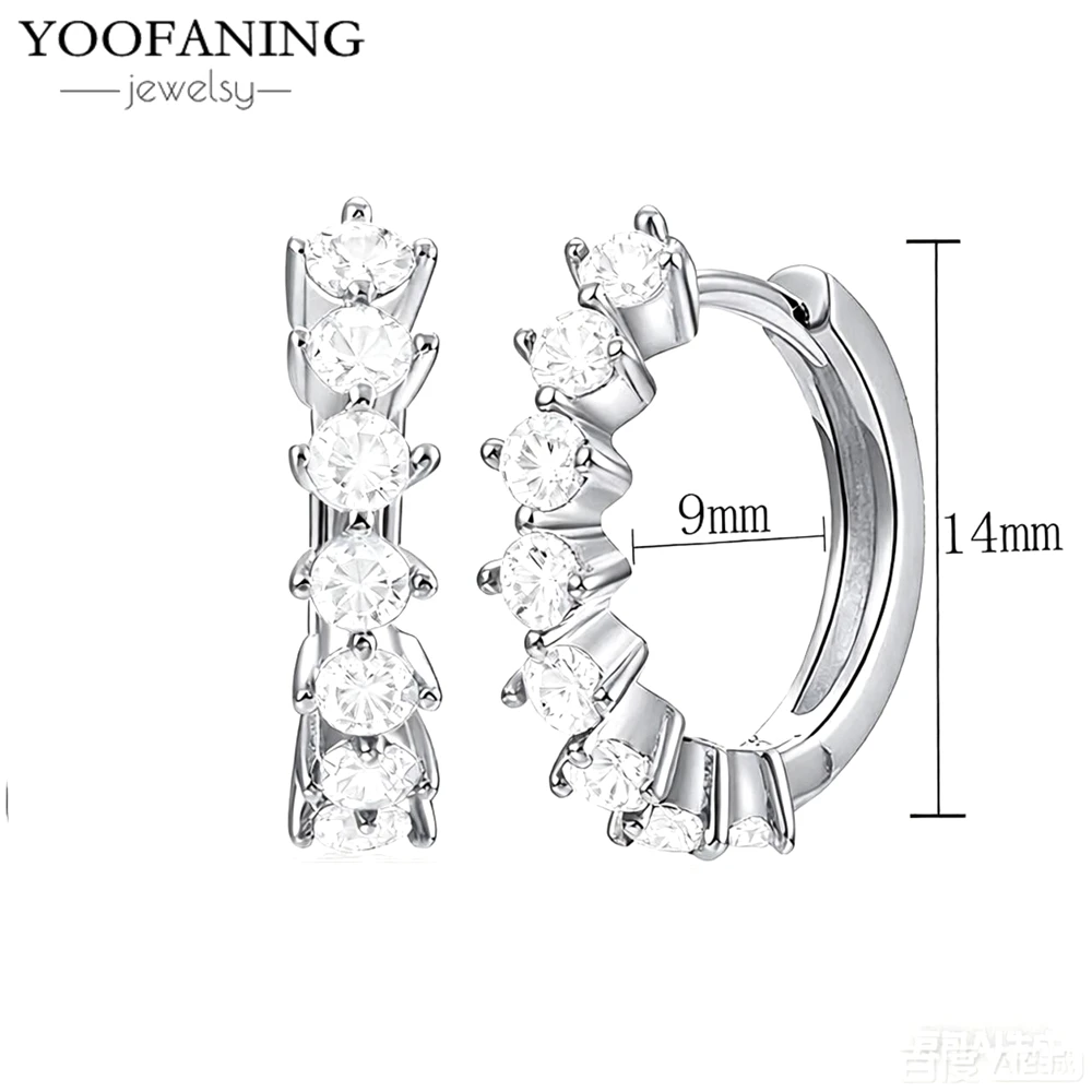 Фото YOOFANING Серьги-кольца из серебра 925 пробы с белыми цирконами, роскошные женские украшения для свадьбы. №2
