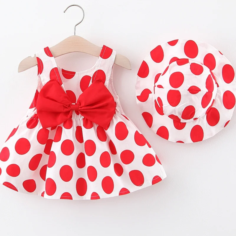 

Newborn Baby Dress+Hat 2pcs Kids Clothing Set Baby Girl Dress Print Plaid Bow Summer Princess Party Dress Infant Toddler Clothes
