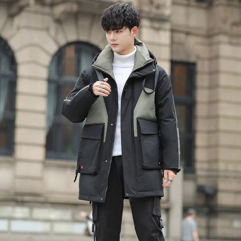 Down Jacket New Hooded Middle Long Young Students Trend Warm Thickened White Duck Down Men's Coat