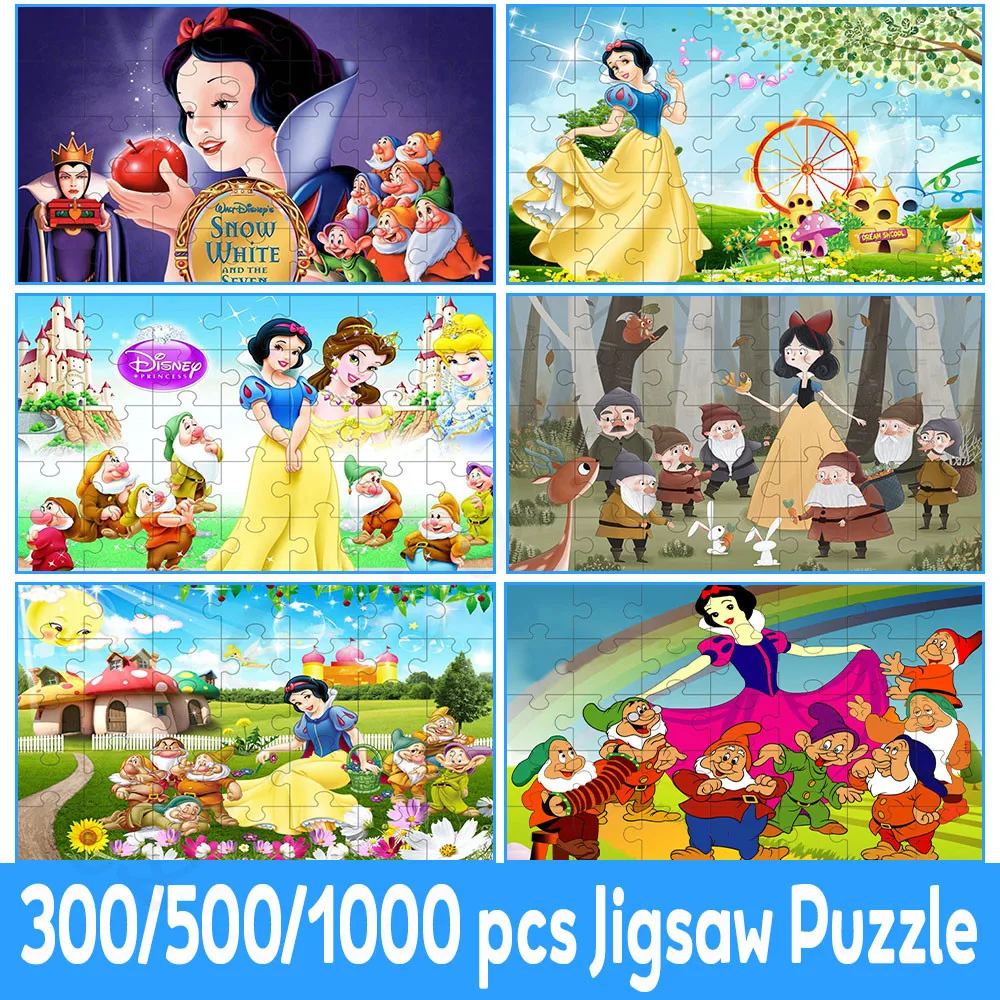 

Бумажные Пазлы Disney для детей, 300/500/1000 шт., пазлы Белоснежка и семь гномов, картинки-картинки, игрушки в подарок