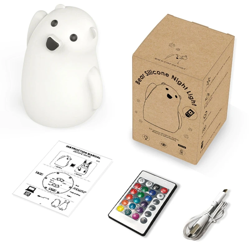 

LED Bear Silicone Night Light Animal Colorful Soft Breathing Cartoon Baby Lamp For Children Gift USB Rechargeable