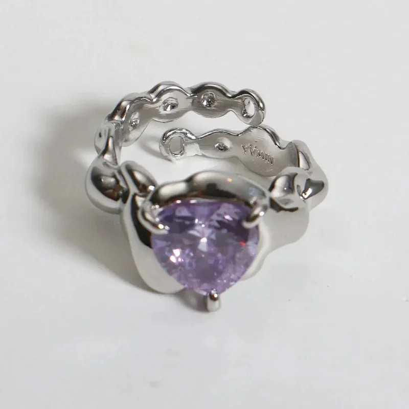 

LONDANY ring Purple heart-shaped gem ring ins hollow heart-shaped gem ring