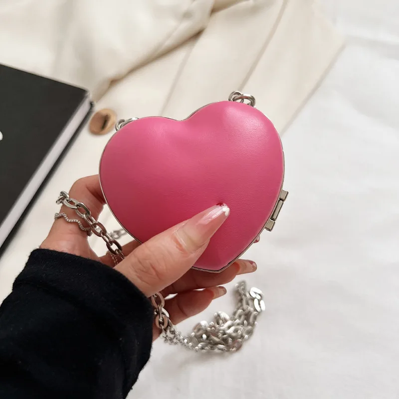 

Temperament Heart Shape Mini Shoulder Bag PU Leather Women's Gift Small Bags 2022 New Fashion Portable Chain Crossbody Bag