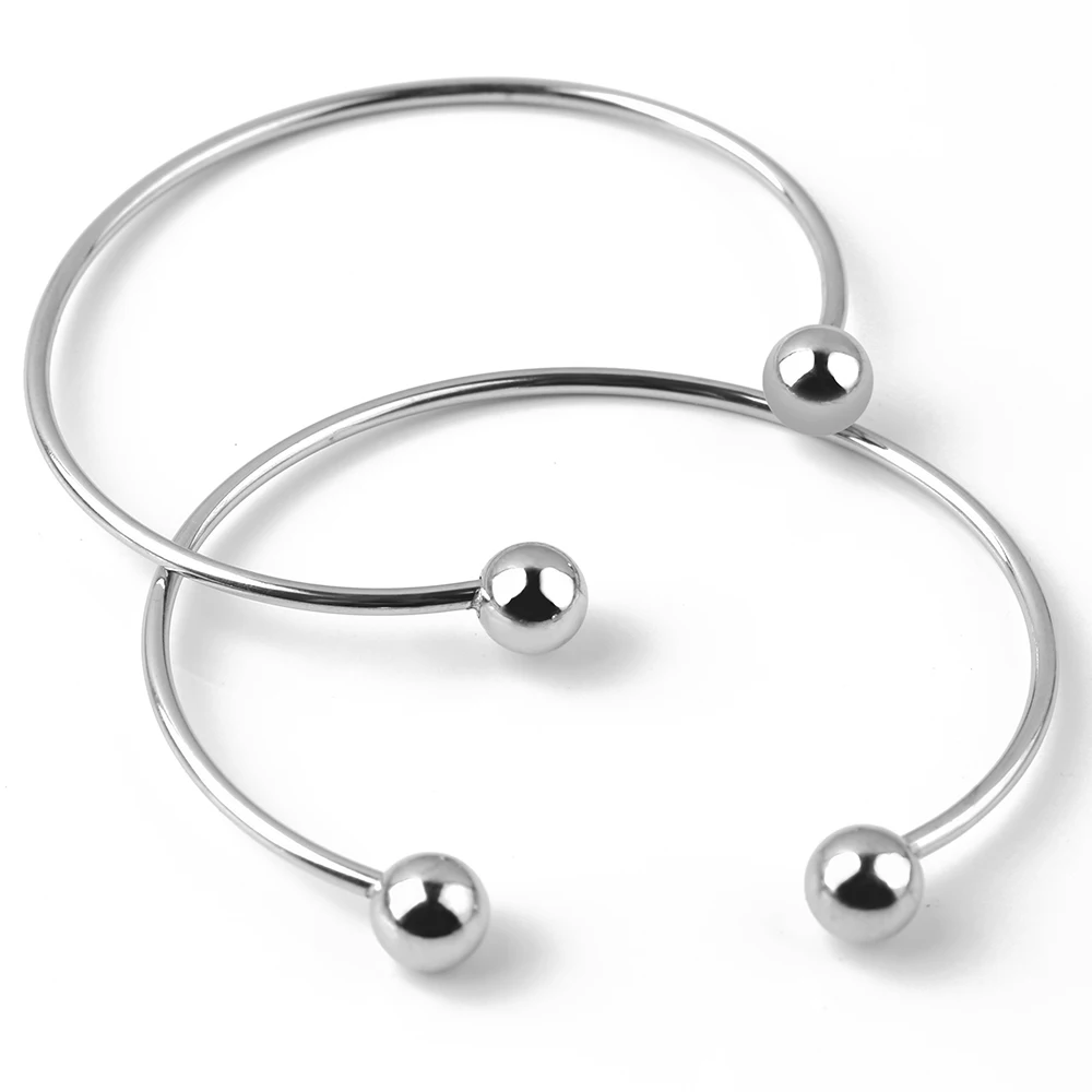 

2pcs Stainless Steel Adjustable Bangle Cufflink Bracelets Silver Color Charm Wire Base Bead Man Woman Jewelry Making Findings