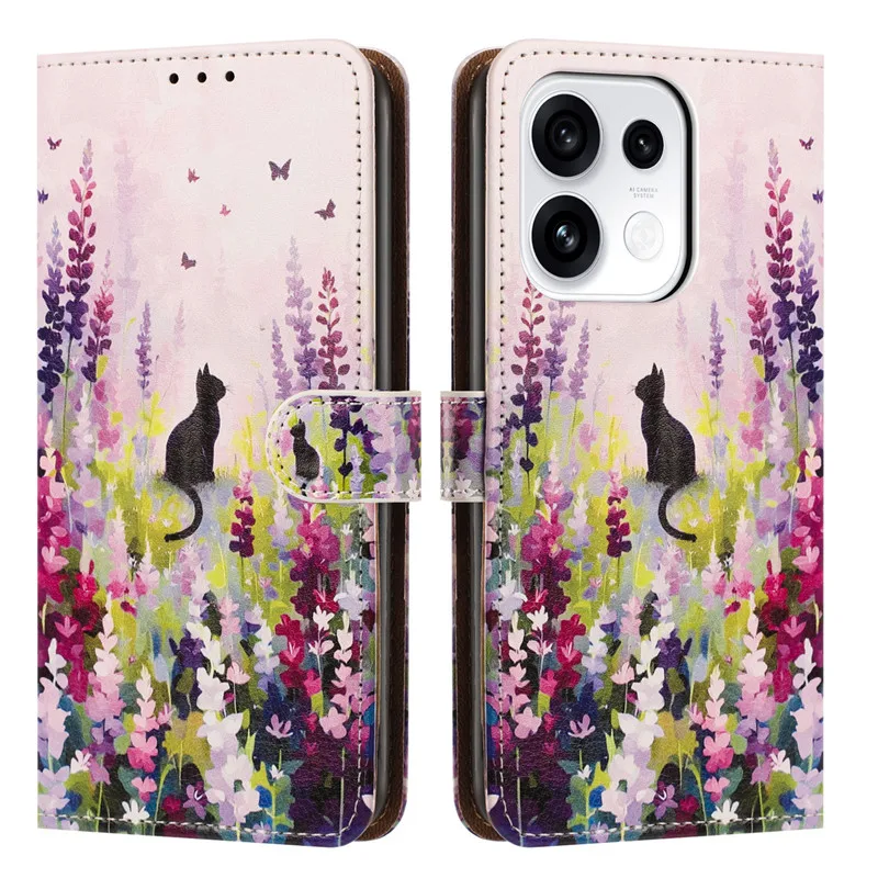 Чехол с рисунком для OPPO Reno 16 16S 16F 15 15F 15C 14 13 F 12F 12 Pro Max 5G 4G, кожаный чехол-книжка с подставкой, милый цветочный дизайн (art.: 3920dc792d5db) - 3920dc792d5db