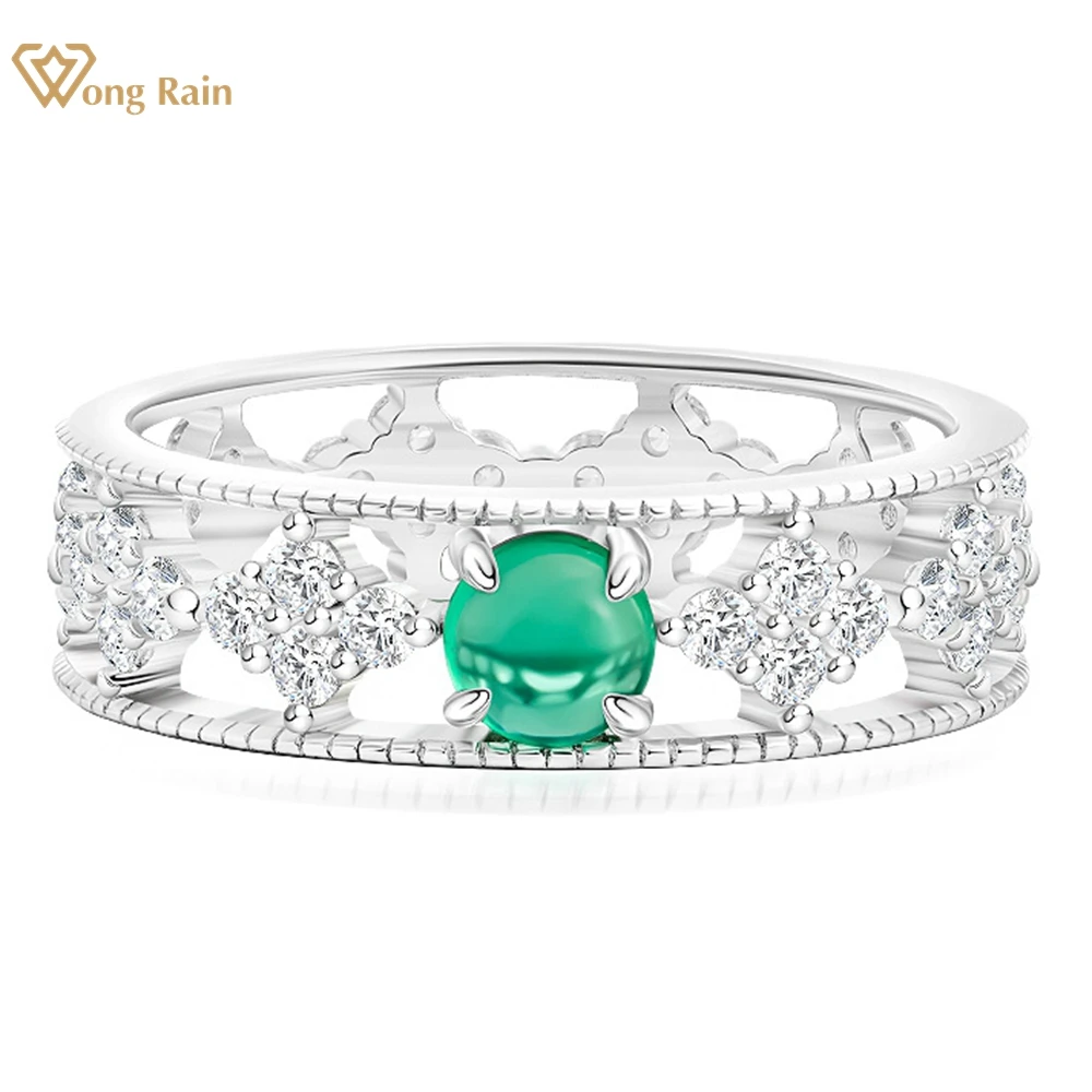 

Wong Rain Vintage 100% 925 Sterling Silver Round 4.5 MM Emerald High Carbon Diamond Gemstone Wedding Ring for Women Fine Jewelry