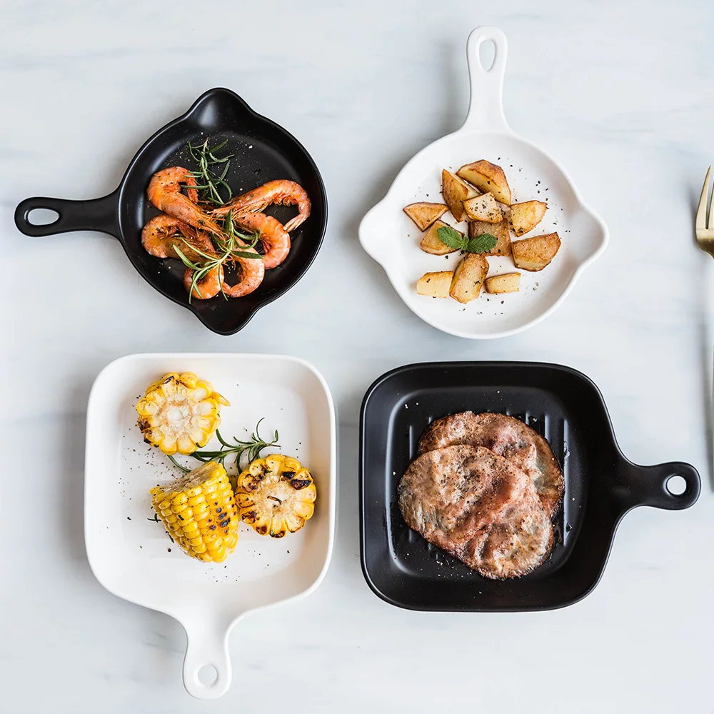 

Керамическая посуда в скандинавском стиле, креативное блюдо с ручкой, маленькая посуда для выпечки, закуска