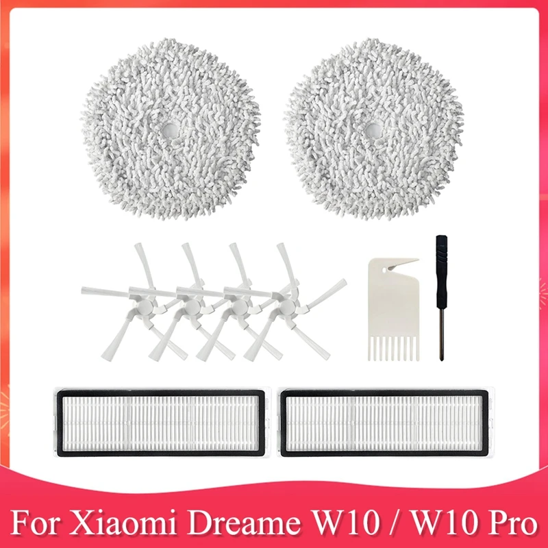 

Сменные детали для робота-пылесоса Xiaomi Dreame W10 / W10 Pro, моющийся фильтр HEPA, боковая щетка, ткань для швабры