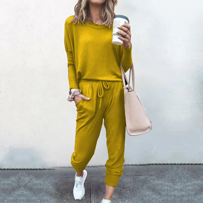 Autumn and Winter New Women's Loose Solid Color Long-sleeved Casual Suit Women's Home Wear Pajama Set Women Pijamas Women