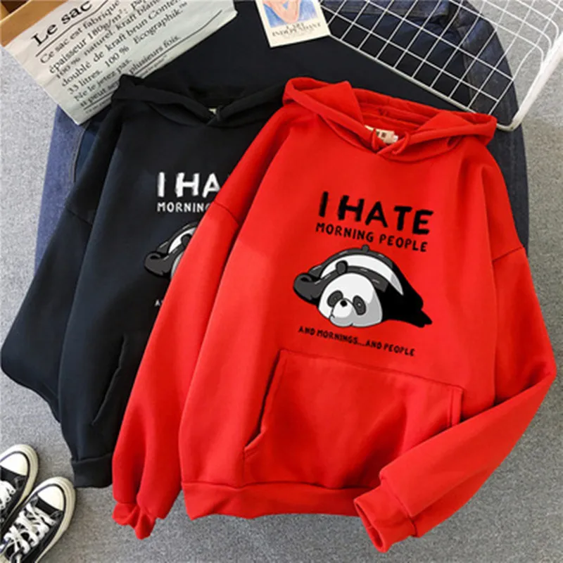 

Harajuku Fashion Panda Anime Pattern Printing Velvet Hoodie Sweater Women's Autumn and Winter Loose Casual Top Women