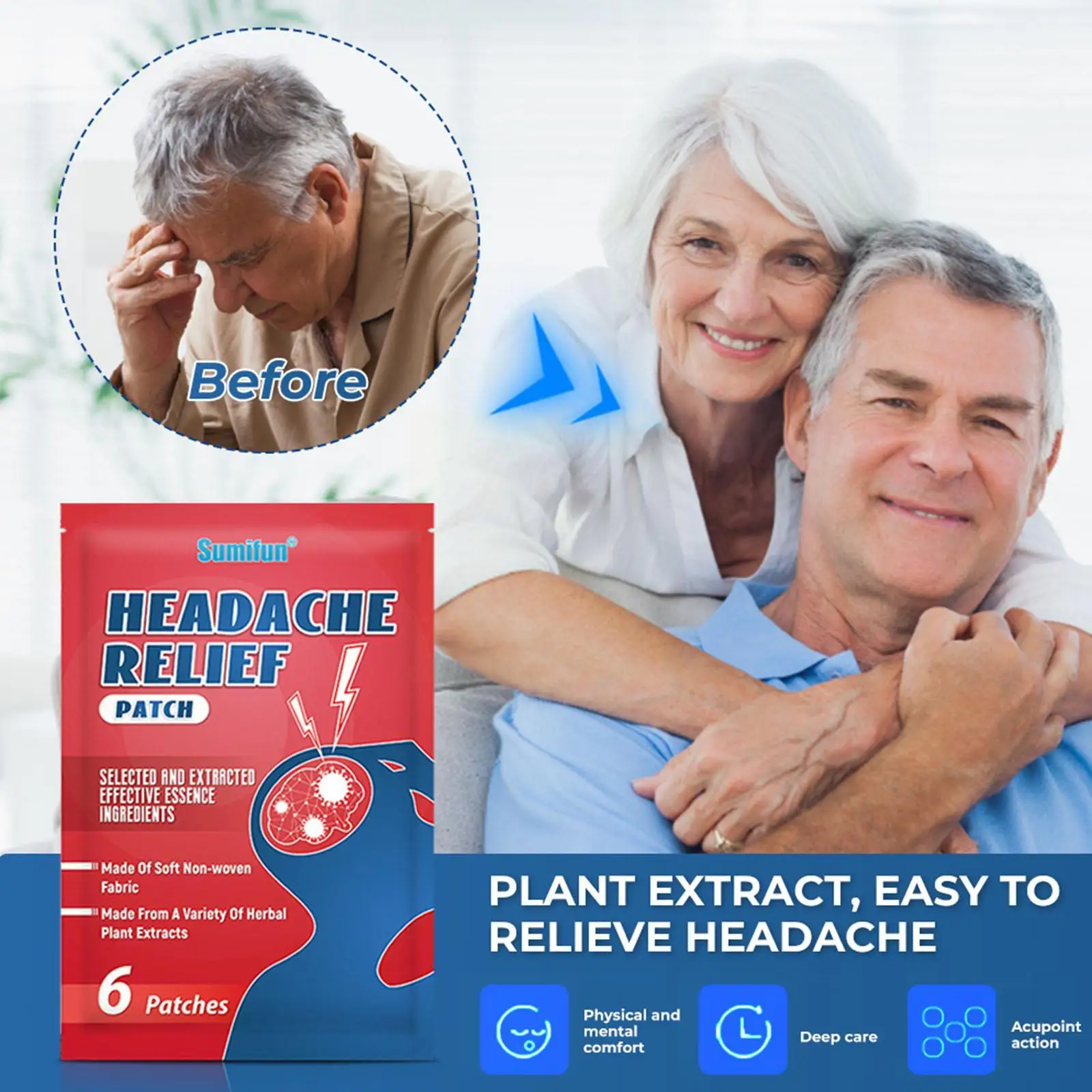 

6 Tablets/box Of Headache Relief Patch To Treat Migraine Head Dizziness And Ointment Relax Hea Pain Helps Relief Sleep And R6O7