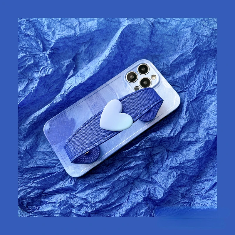 

INS Style With Clip Blue Oil Painting Phone Case For IPhone 14Pro Max 13Plus 12 11 X XR/XS Silicone Shockproof Cover
