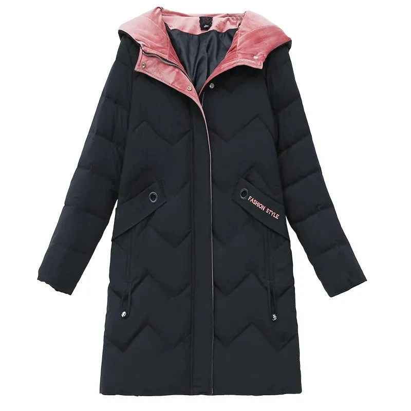Winter Coat 2023 Korean New Fashion Ladies Slim Letter Cotton-padded Jacket Thicken Long Parkas Windproof Women's Hooded Outwear