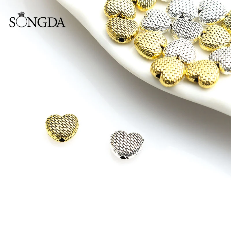 

20pcs Braided Pattern Heart-shaped Spacer Beads Charms Silver/Gold Color Alloys Loose Beads for Making DIY Necklaces Accessories