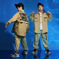 childrens sets boys girls streetwear hip hop long sleeve loose casual shirt cargo pants kids shirts trousers stage clothing