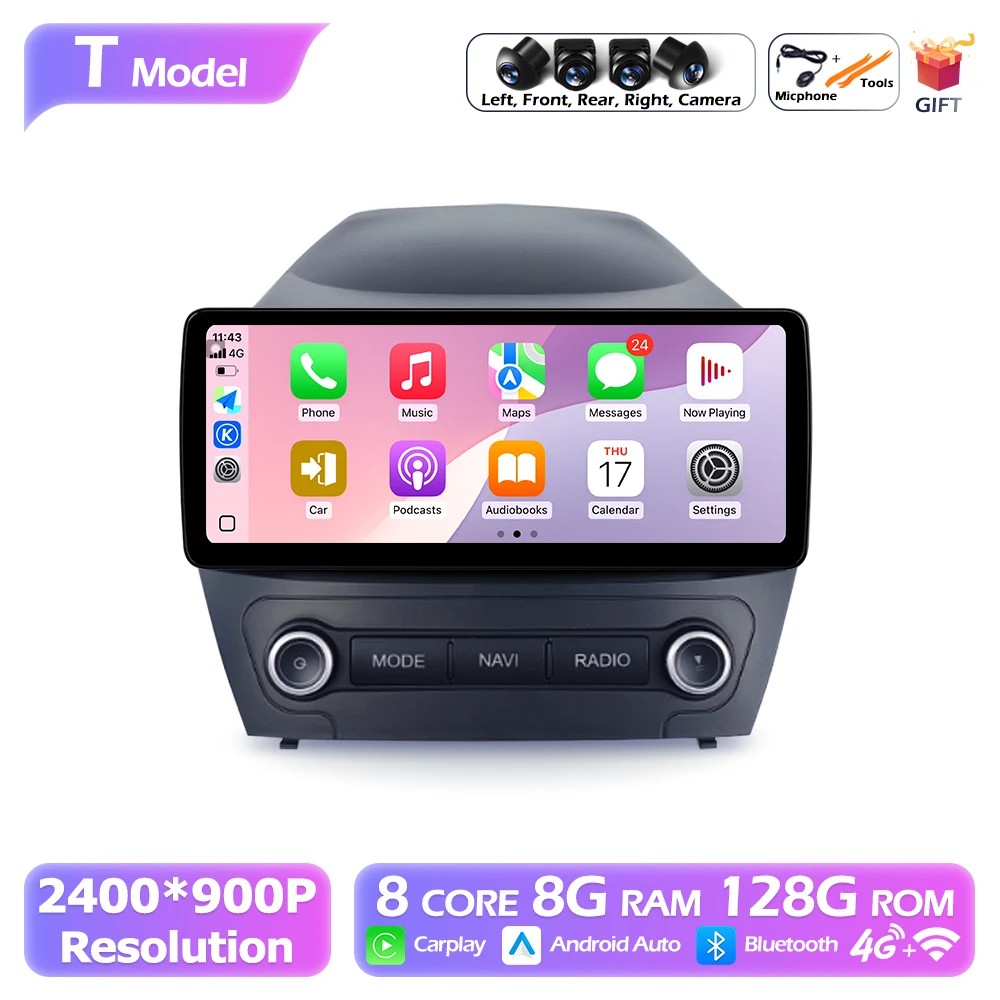

12,3-дюймовый для Hyundai ix35 2010-2015 беспроводной CarPlay интеллектуальный мультимедийный сенсорный экран 2400*900P Bluetooth 4G Android Auto