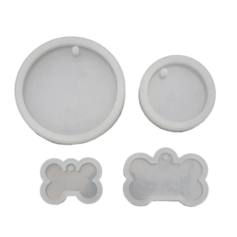 

4 Pcs Dog Bone Shaped Silicone Mold Set Round Keychain Dog Tag Epoxy Resin Mould
