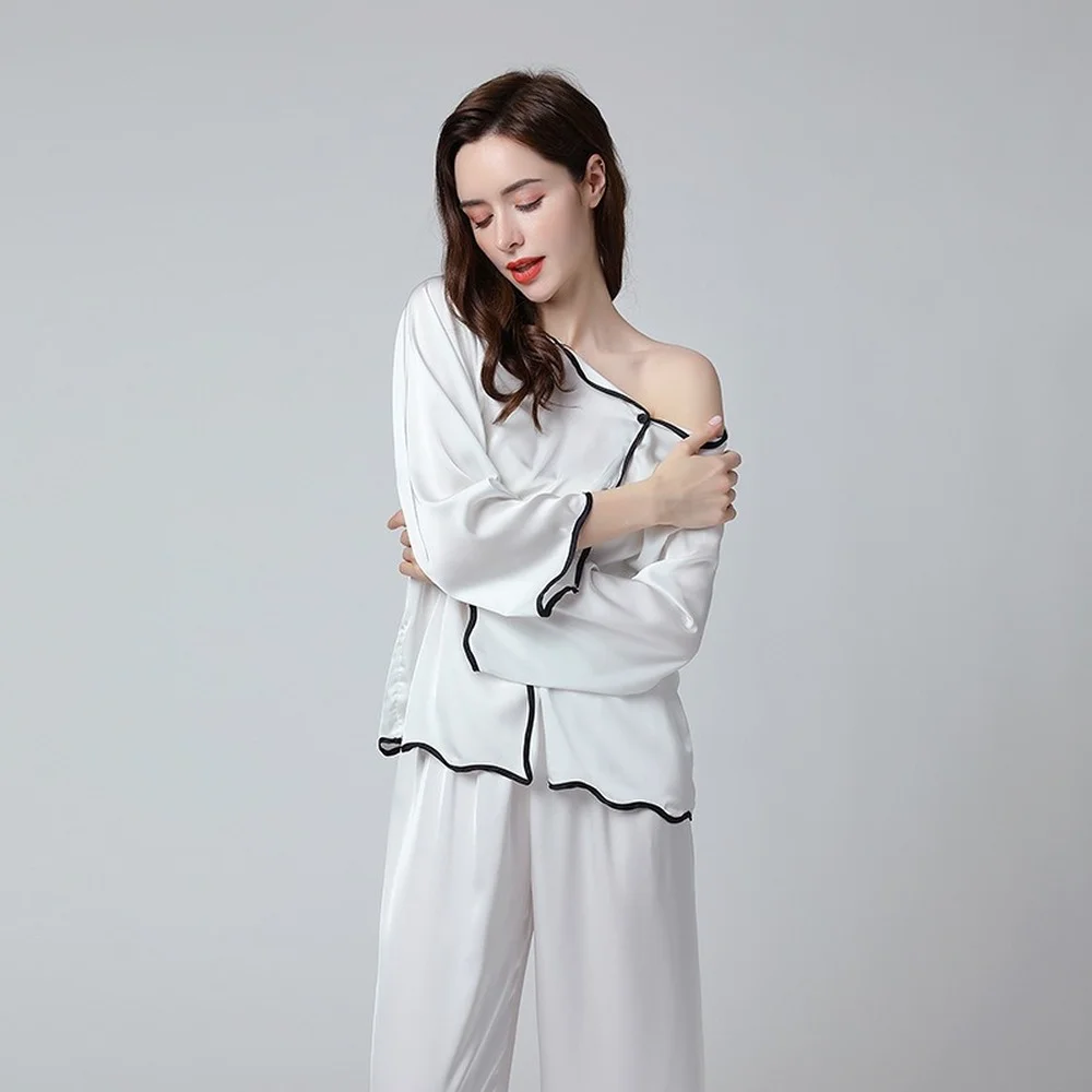 Pajamas for Women 2 Piece Set Long Pants Silk Satin Loungewear Sleepwear Suit Female Pijamas Sets Womens Outfits Home Clothes