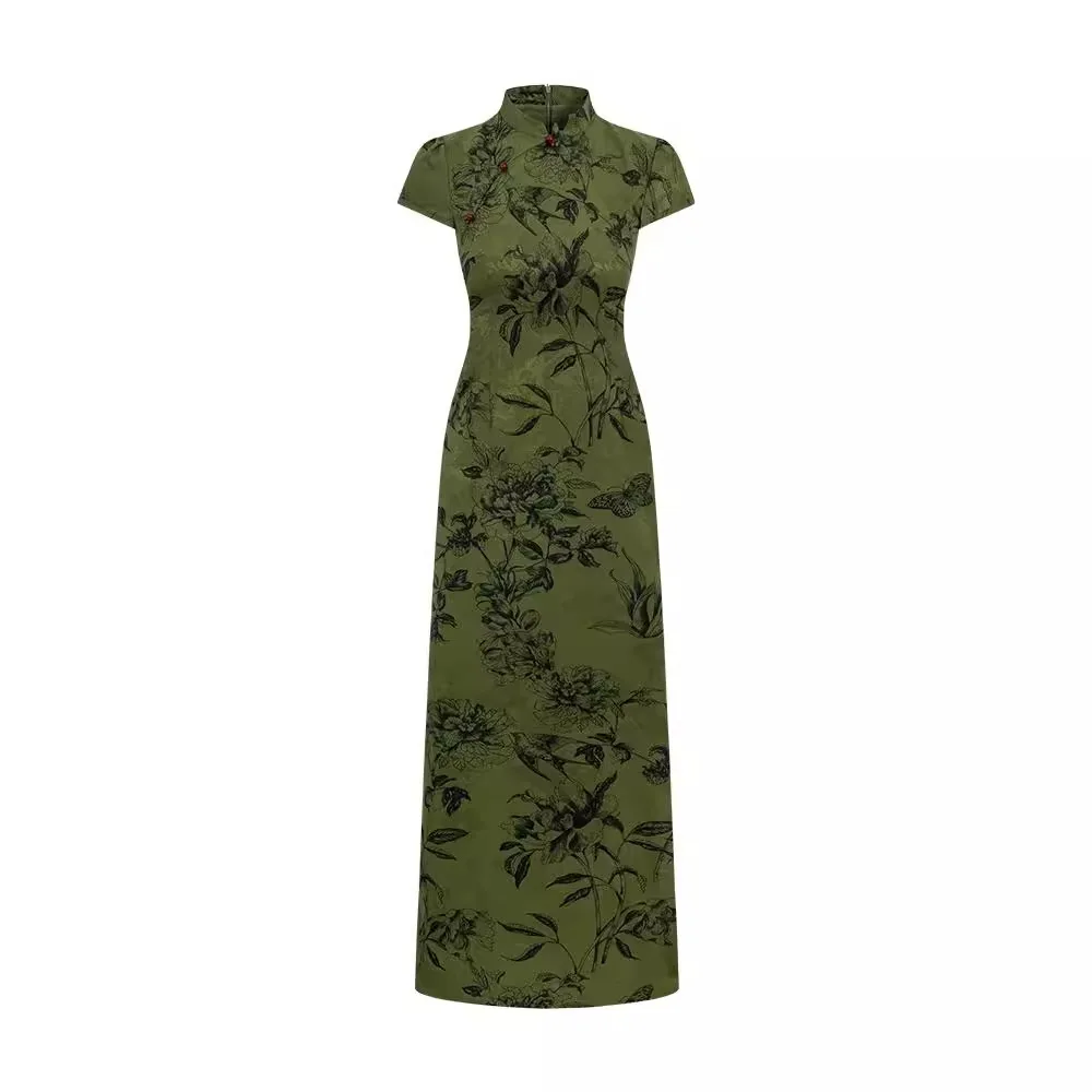 Женское длинное жаккардовое платье-Ципао в стиле ретро