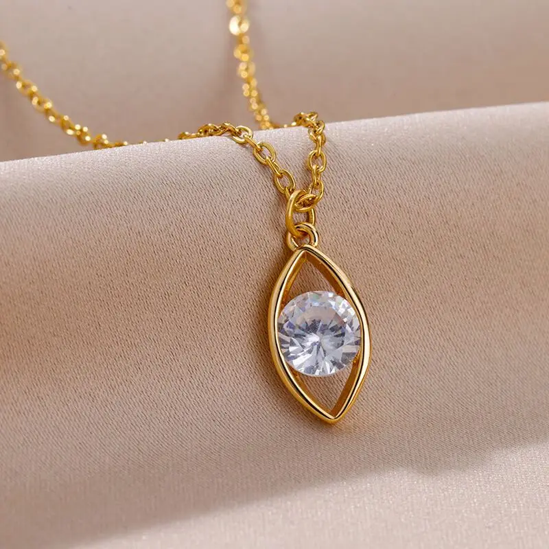 

Zircon Evil Eye Necklace For Women Stainless Steel Gold Plated Turkish Demon Eye Chains 2023 Vintage Jewelry collares para mujer