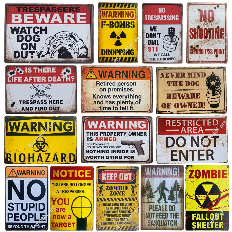 

Vintage Warning No Trespassing Shot Metal Tin Sign for Bar Club Cafe Home Hotel Wall Decor Posters