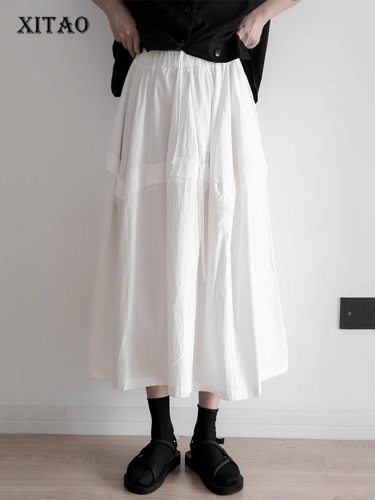 

XITAO Solid Color Casual Skirt Fashion Simplicity Loose Folds Splicing Big Hem Women All-match Skirt 2022 Summer New WMD6764