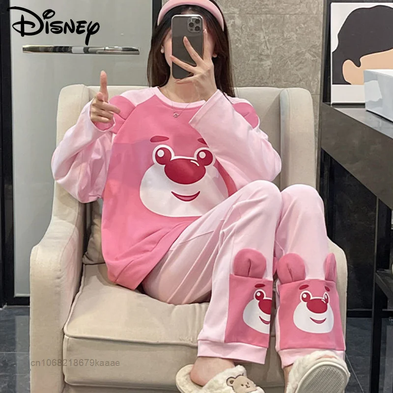 

Disney Homewear Kawaii Lotso Long Sleeve T-shirts Top Trousers Y2k Clothes Korean Spring Soft Pajamas Set Women Sleepwear Suit