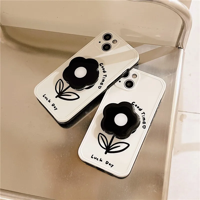 

Cute College Style Eugene Flower Fold Stand Girl Soft Case For Iphone 11 12 13 Pro Max 7 8 Plus Xr X Xs Anti-drop Cover Fundas