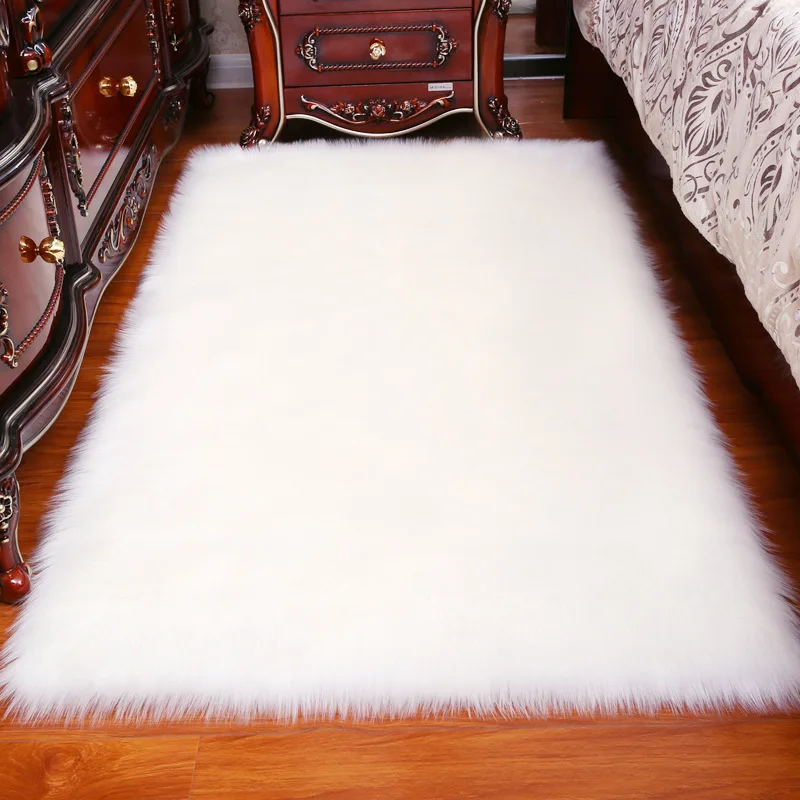 Long Hair Solid Carpet Living Room Deco Artificial Skin Rectangle Fluffy Mat Pad Anti-Slip Chair Sofa Cover Plain Area Rugs |