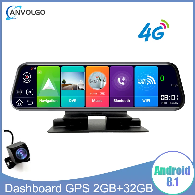 

Автомобильный видеорегистратор на зеркало заднего вида, 4G, GPS-навигация, 10 дюймов, Android 8,1, 2 ГБ + 32 ГБ