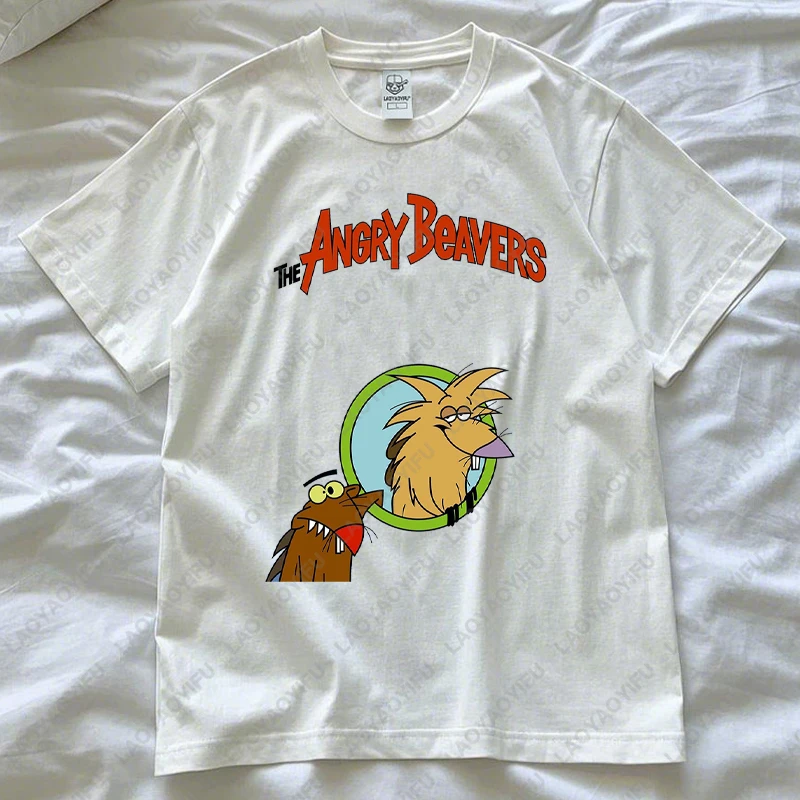 Рубашка Angry Beavers 90-х годов Ностальгический мультяшный ТВ-шоу Футболка Daggett and Norbert Футболка с графическим рисунком Мужчины Женщины Хлопковые топы с короткими рукавами (art.: 3920d2145ce4f) - 3920d2145ce4f