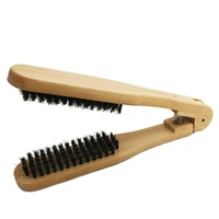 wooden hairdressing comb double brushes v type straight hair brush anti static hair straightener tool hairbrushes