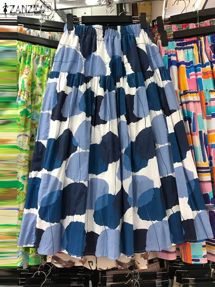 ZANZEA Женская Элегантная Юбка Трапециевидной Формы Миди С Геометрическим Принтом