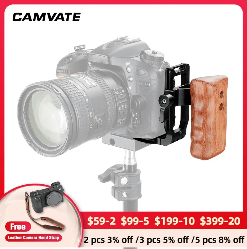 

CAMVATE Left Wooden Handgrip With ARCA Quick Release L Type Baseplate & ARCA Safety Rail For DSLR Camera Cage Rig Support Sy