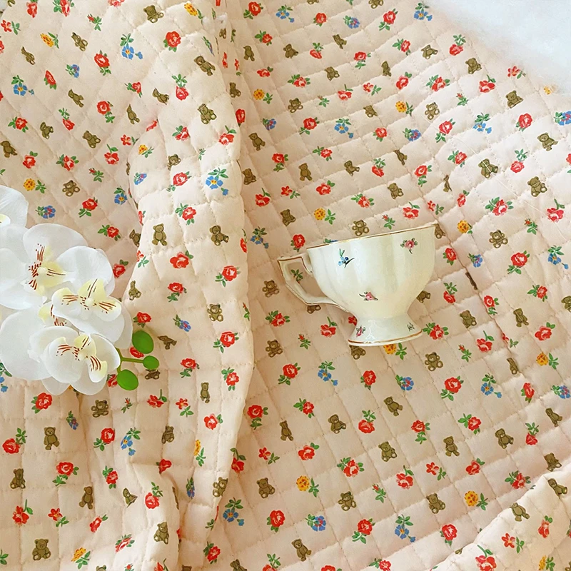 140x90 см маленький медвежонок с цветочным принтом хлопковая стеганая ткань для