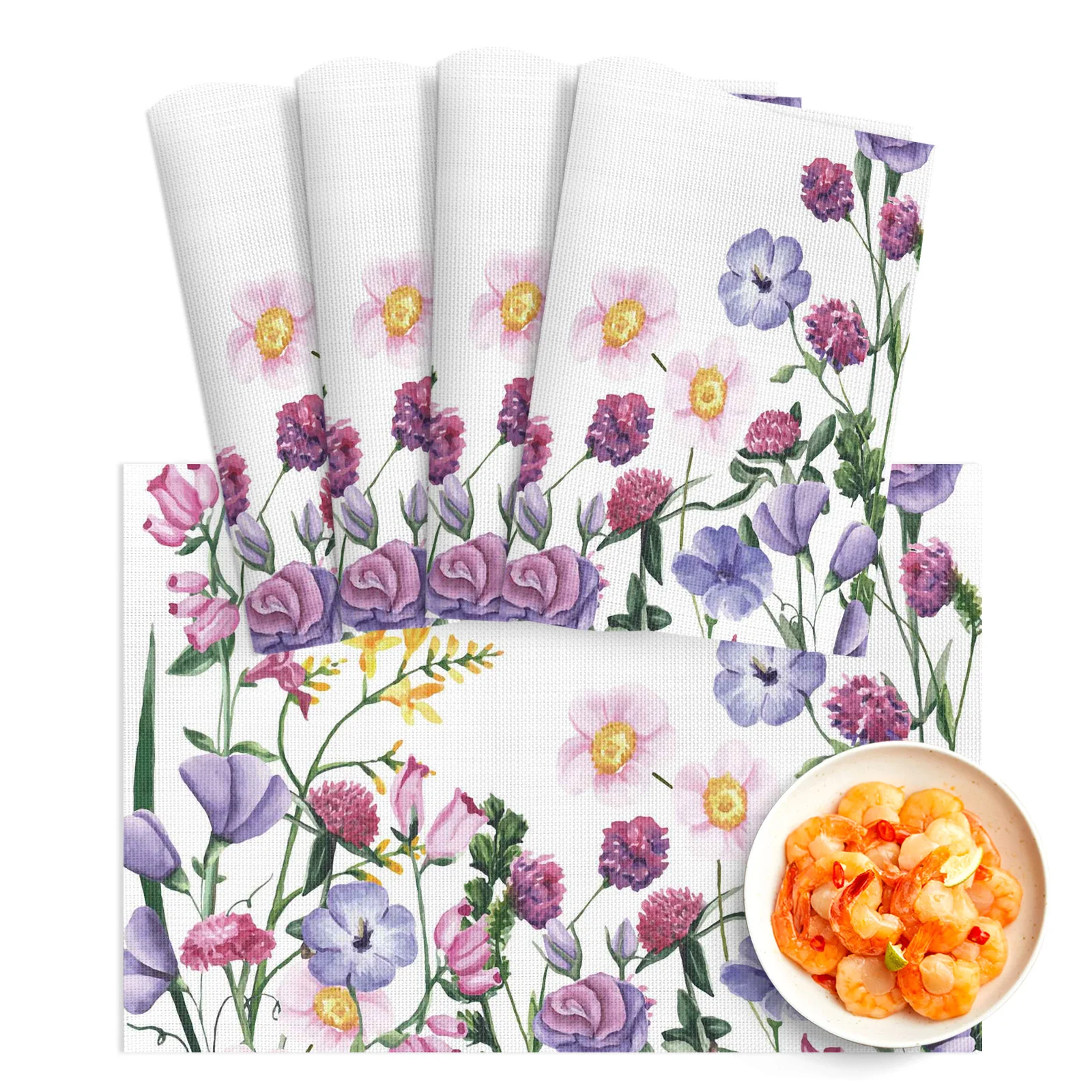 

4/6pcs Placemat Color Flower Watercolor Plant Restaurant Kitchen Accessories PVC Durable Dining Table Mats Disc Bowl Coaster Pad