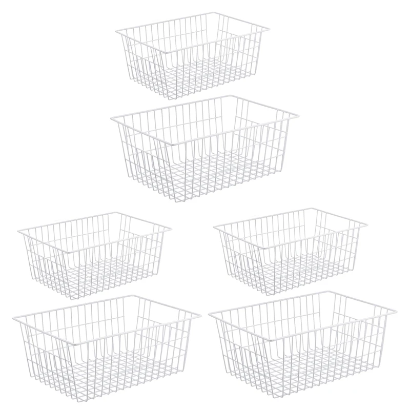 

AFBC 6 Pack Wire Storage Baskets, Farmhouse Metal Wire Basket Freezer Storage Organizer Bins With Handles(White)