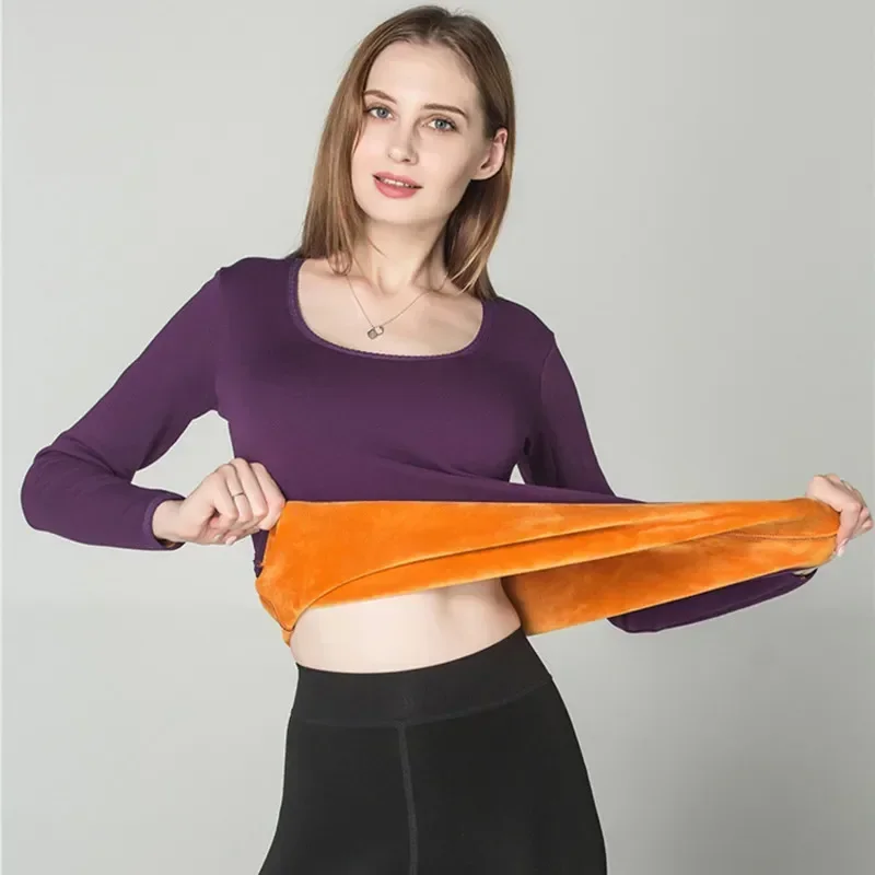 

Базовые кожаные топы, один термос, женская одежда на вторую зиму, нижнее белье с круглым вырезом для бархата, женское длинное термобелье