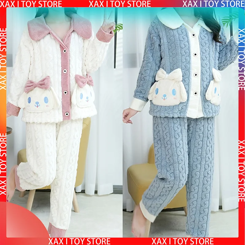

Cinnamoroll Warm Flannel Women Pajamas Sets Thick Coral Velvet Long Sleeve Sleepwear Pyjamas Pijamas Female Fleece Home Clothes