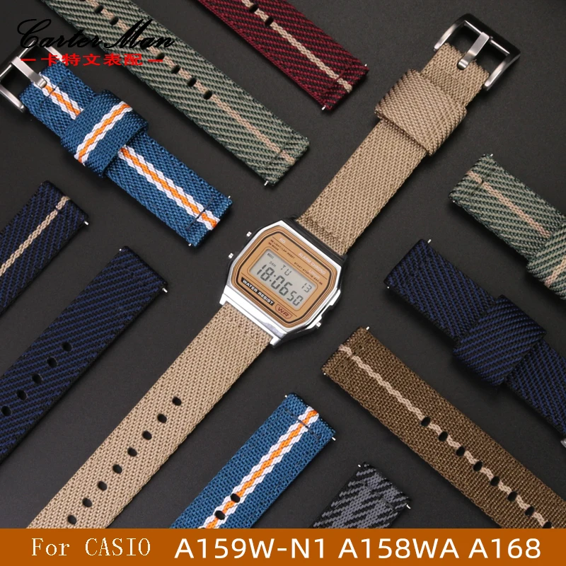 

Waterproof canvas watch strap for Casio retro electronic cube A158WA-1 / A168 / F-91 watchband nylon men's wristband bracelet