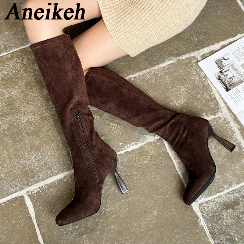 Aneikeh/2021 осенне-зимние эластичные сапоги до колена из искусственной замши на