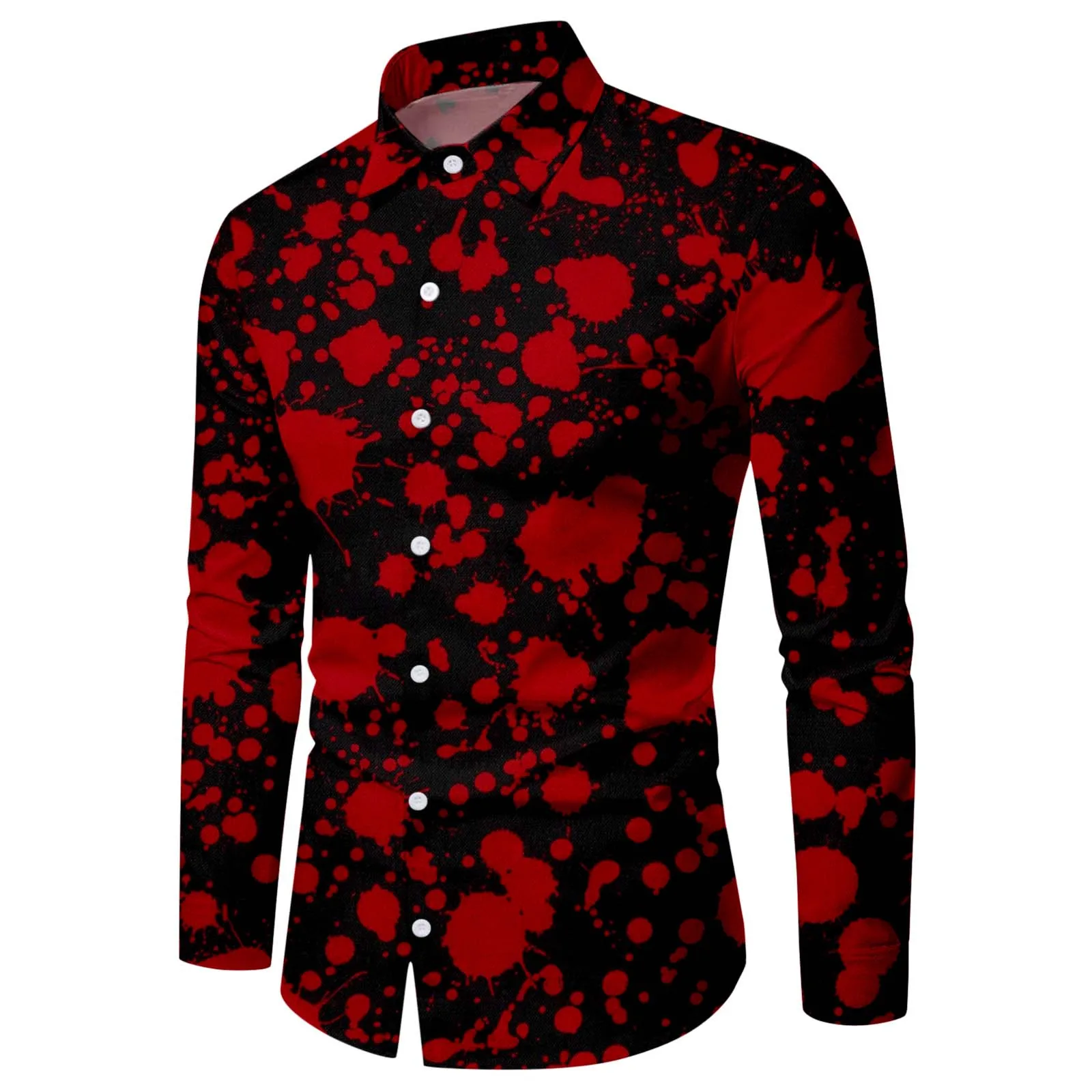 

Halloween Shirts Mens Long Sleeve Turn Down Collar Shirt Bloodstain Printed Shirt Costume Top Shirt Male Party Undies Camisas