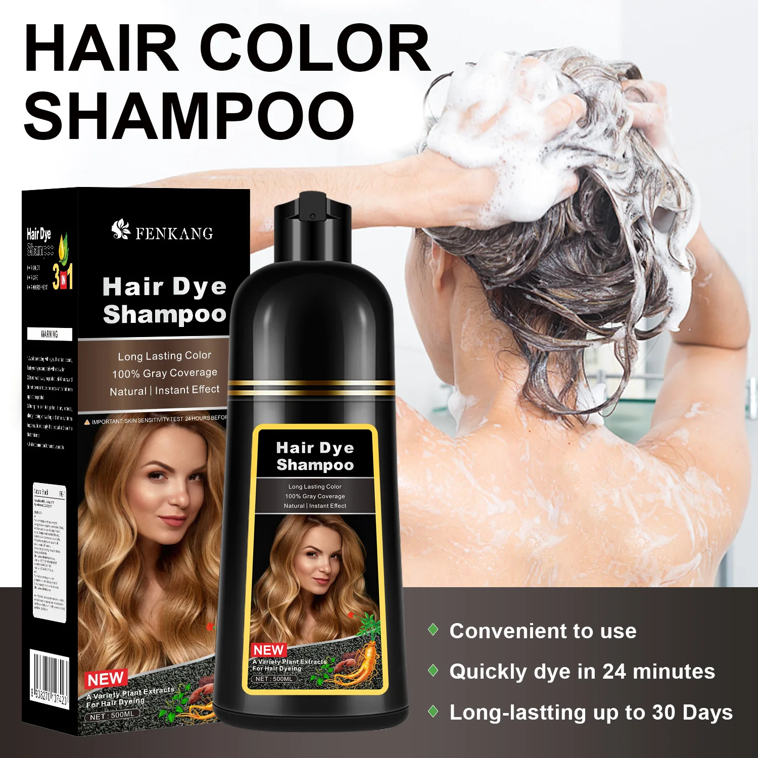 Shampoo For Men Women 3 In 1 Dark Coffee Hair Coverage Instant Coloring Shampoo