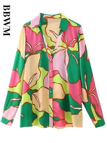 Spring Summer Women Fashion Print Blouses Shirt 2023 New Causal Turn-Down Collar Tops Vintage Single Breasted Loose Tops-Shirts