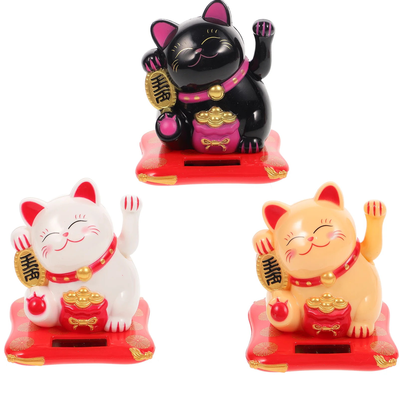 

3 Pcs Japanese Lucky Cat Ornament Mascot Figurine Fortune Figurines Decorative Cats Statue Waving Crafts Solar Maneki neko