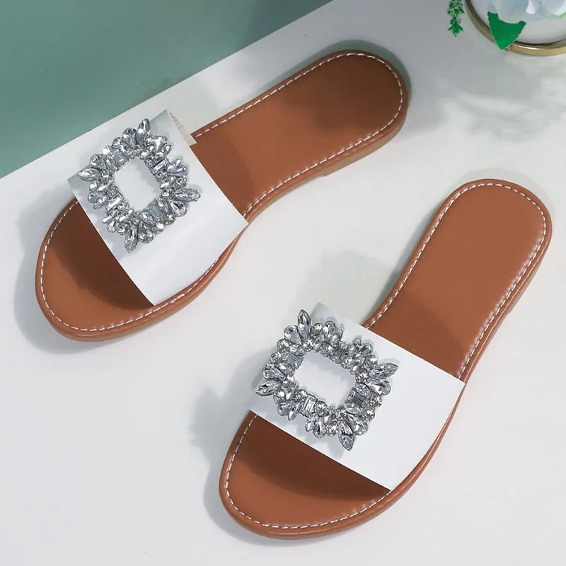 

Women Crystal Slippers Flats Sandals 2022 Summer New Fashion Slingback Flip Flops Rome Casual Home Women Shoes Beach Soft Slides